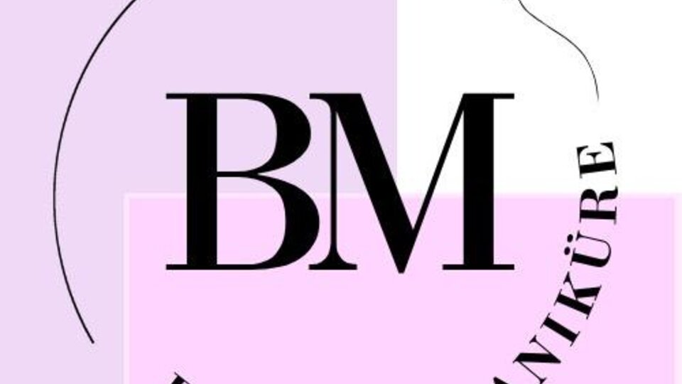 Ein stilvolles Logo für ein Beautystudio. Es kombiniert den Schriftzug "BM" mit den Worten "Beauty Maniküre" und einer Schere.