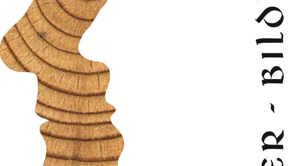Eine kreative Holzskulptur in Form eines Gesichts. Neben der Skulptur steht der Name „Juen Stefan“ und die Bezeichnung „Tischler - Bildhauer“.